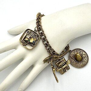 CHUNKY 6-charm bracelet - travel gold-tone woman car umbrella phone hat mask